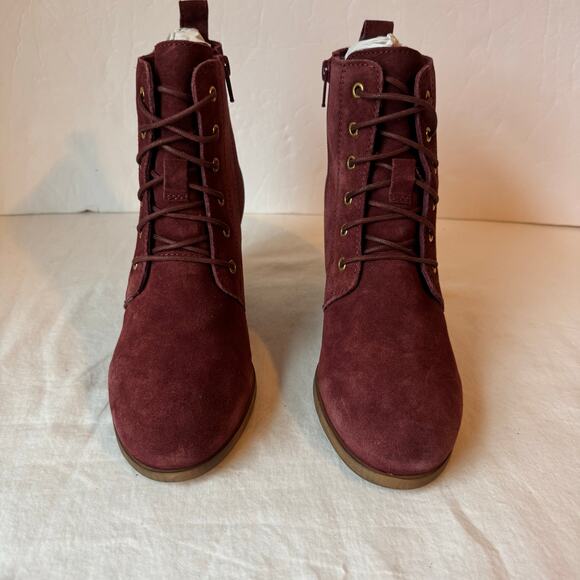 New Diba Blake Suede Leather Boot Bootie Women's 7 Burgundy Lace Up Side Zip‎ - Picture 3 of 7